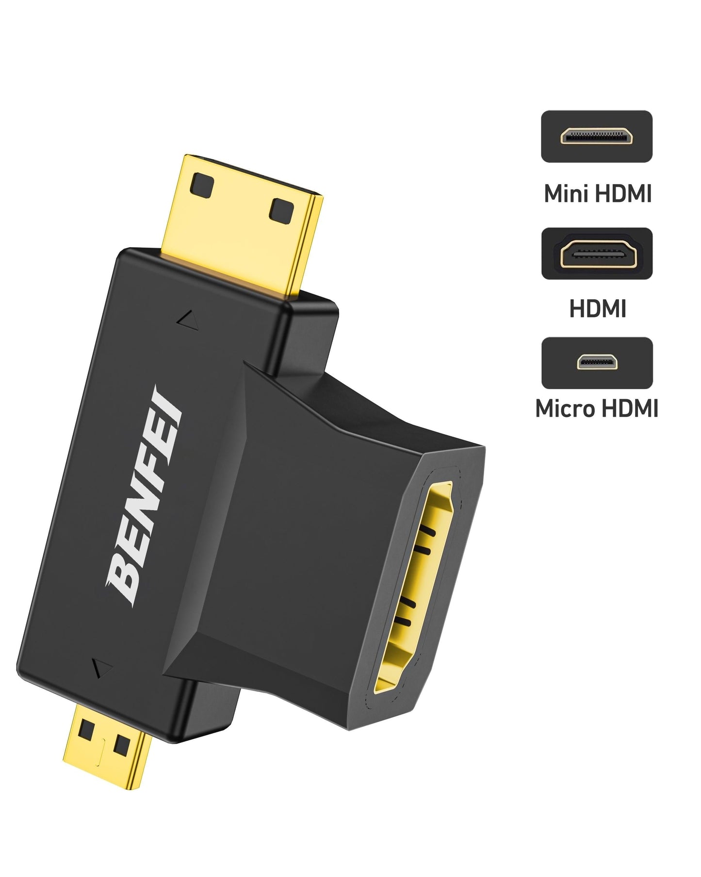 BENFEI 434BK Micro HDMI + Mini HDMI male to HDMI female Adapter.