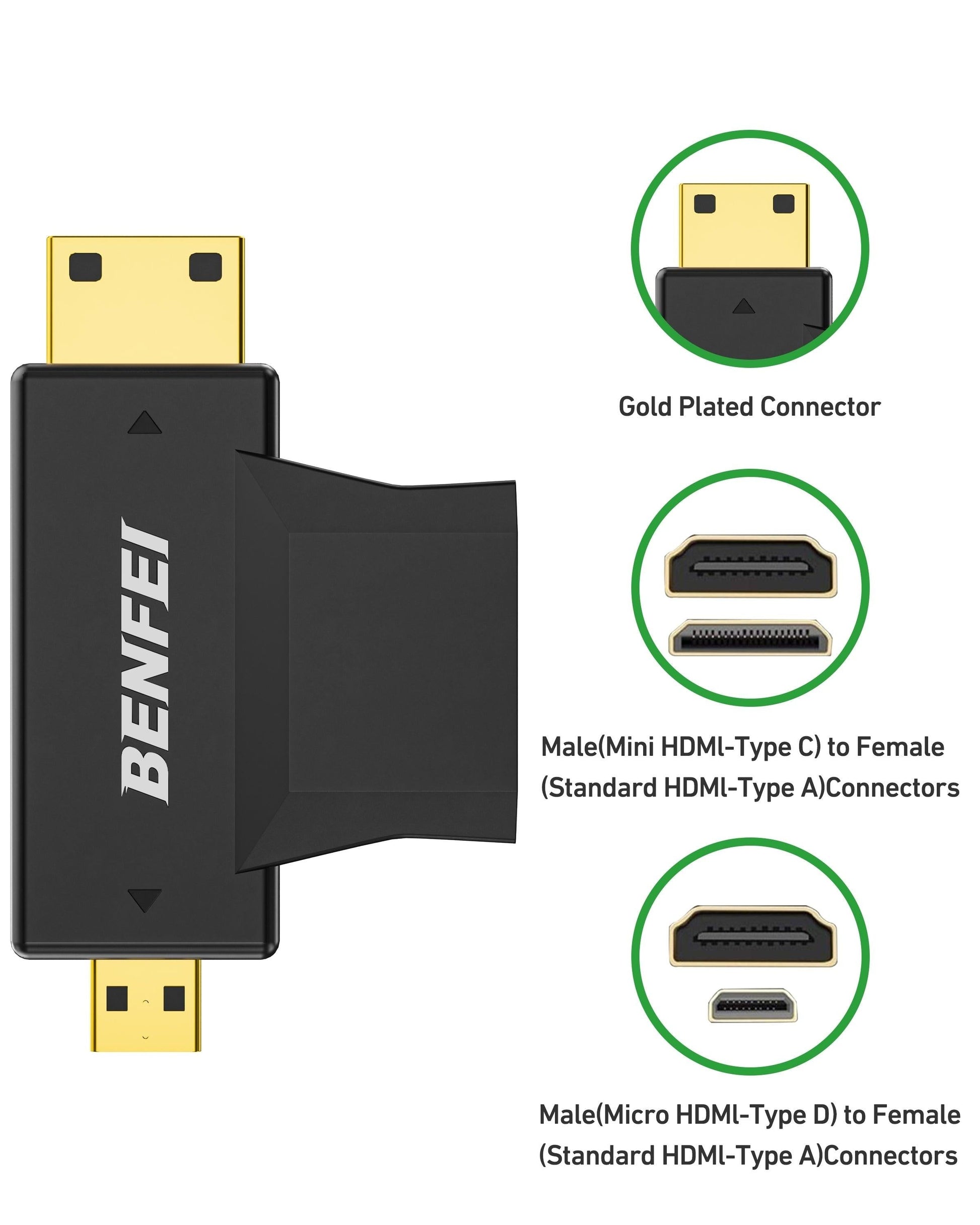 BENFEI 434BK Micro HDMI + Mini HDMI male to HDMI female Adapter.