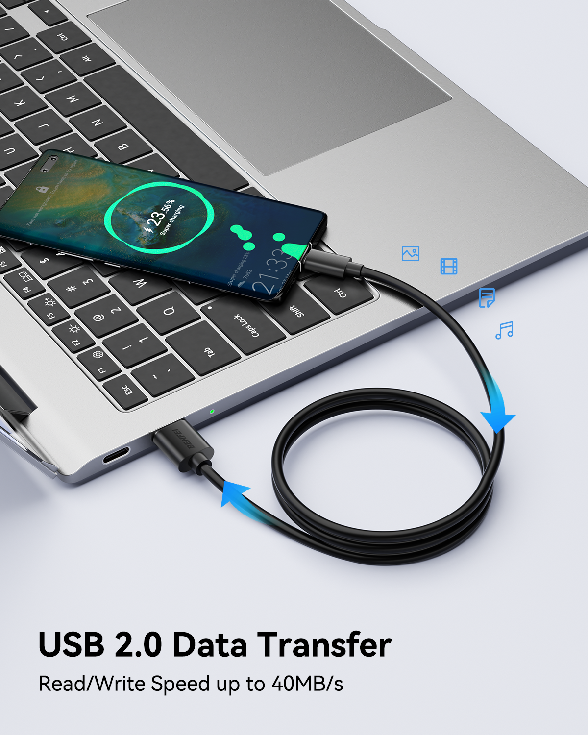 BENFEI 436BK-3M USB 2.0 Male to Micro USB Data Cable 3M.