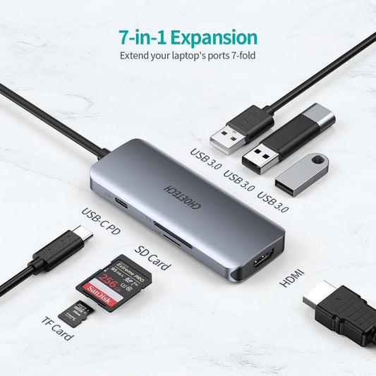 CHOETECH HUB-M19 USB-C 7-in-1 Multifunction Adapter.