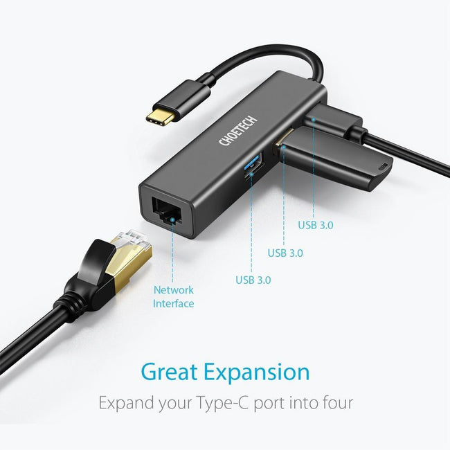 CHOETECH HUB-U02 USB-C To Ethernet Hub Main Image