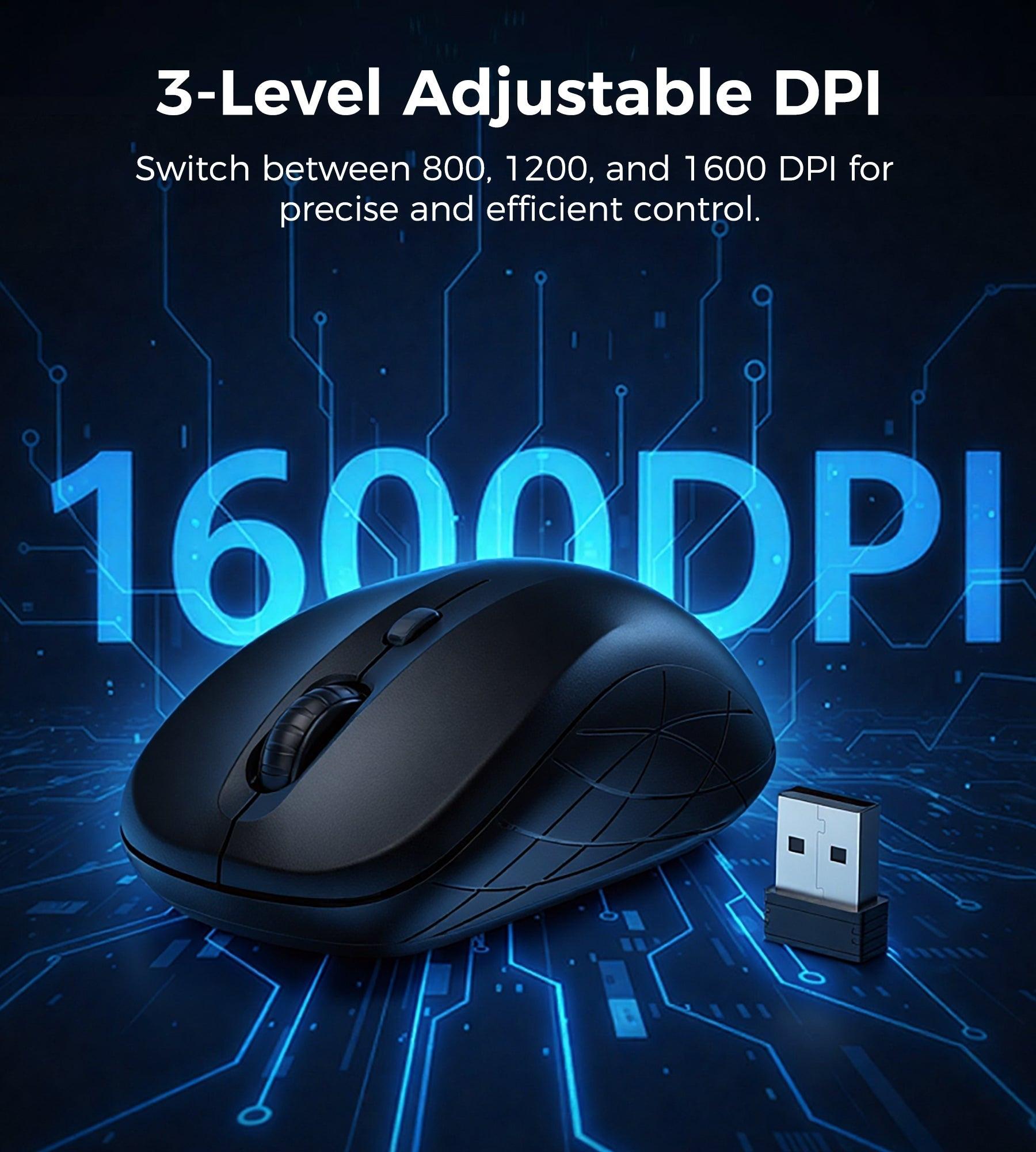 Choetech KB-002-BK 3-Level Adjustable 1600 DPI Wireless Mouse (Black).