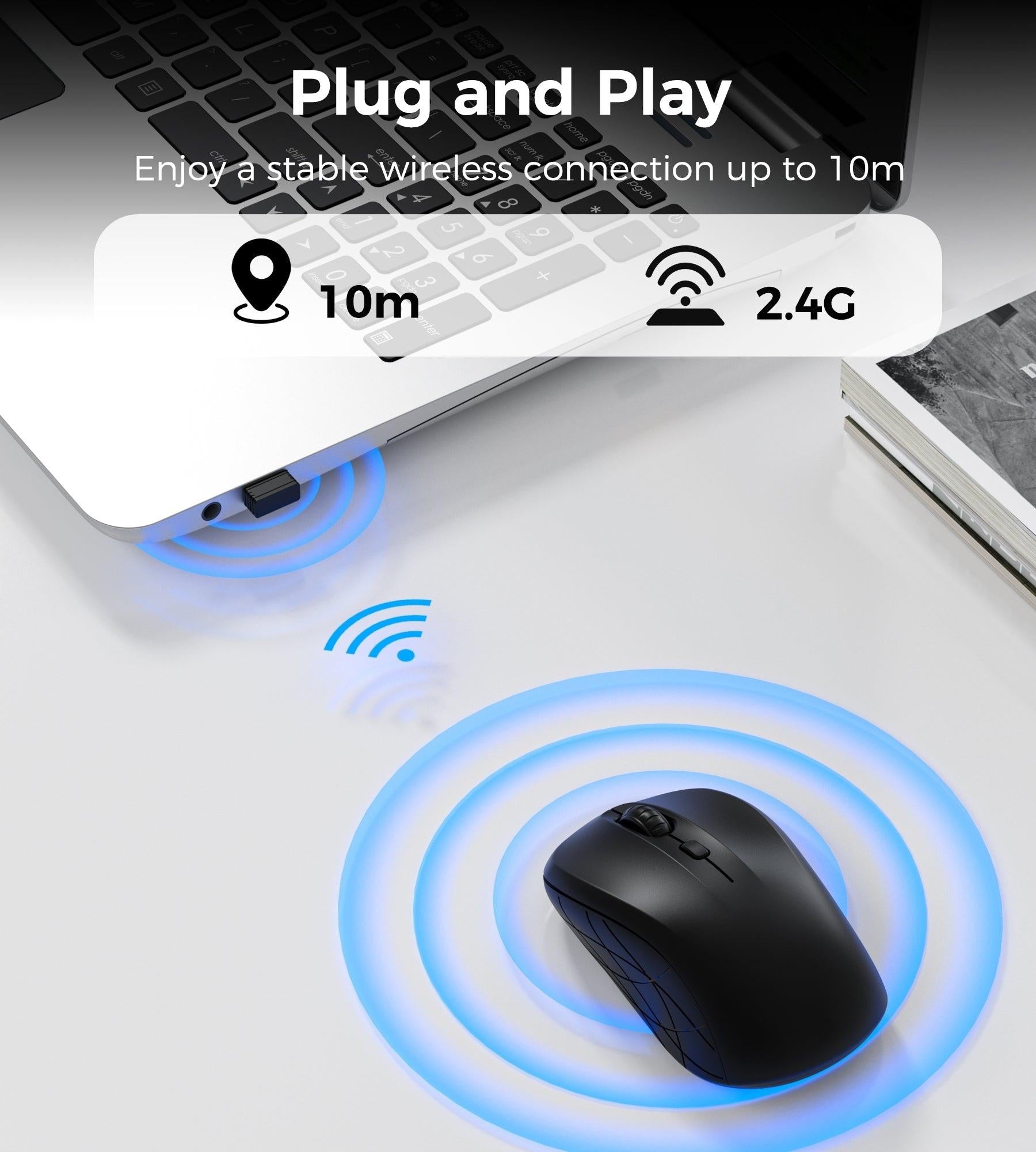 Choetech KB-002-BK 3-Level Adjustable 1600 DPI Wireless Mouse (Black).
