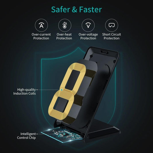 CHOETECH MIX00093 Fast Wireless Charging Stand 10W Qi-Certified T524S 2-Pack.