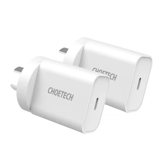 CHOETECH MIX00109 USB-C PD 20W AC Charger Adapter 2-Pack White.