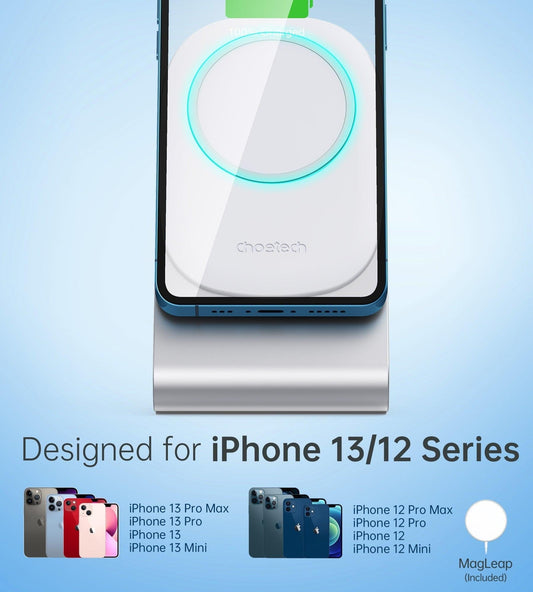 CHOETECH MIX00117SL Magasafe Fast Wireless Charger Stand Holder For iPhone 13/12 (H047+T517).