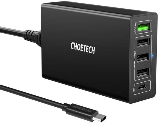 CHOETECH Q34U2Q 5-Port 60W PD Charger with 30W Power Delivery and 18W Quick Charge 3.0.