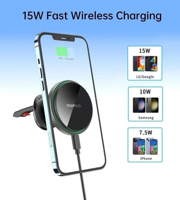 CHOETECH T204-F 15W Magnetic Car Charger Holder with LED Light (Aluminium alloy housing) Main Image
