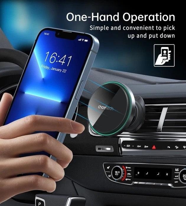 CHOETECH T204-F 15W Magnetic Car Charger Holder with LED Light (Aluminium alloy housing).