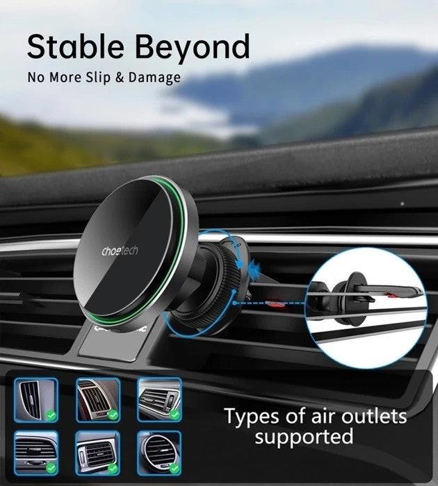 CHOETECH T204-F 15W Magnetic Car Charger Holder with LED Light (Aluminium alloy housing).