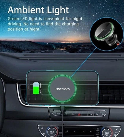 CHOETECH T204-F 15W Magnetic Car Charger Holder with LED Light (Aluminium alloy housing).