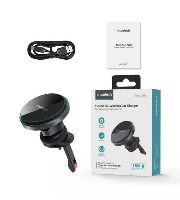 CHOETECH T204-F 15W Magnetic Car Charger Holder with LED Light (Aluminium alloy housing).