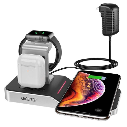 CHOETECH T316 4-in-1 Wireless Charging Station for iPhone/Apple Watch/iPod and all Qi Wireless Cell phones.