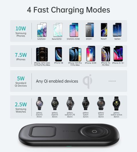 Choetech T570-S 2-in-1 Wireless Charger, 10W Max Wireless Charging Pad with Adapter for Galaxy Watch.