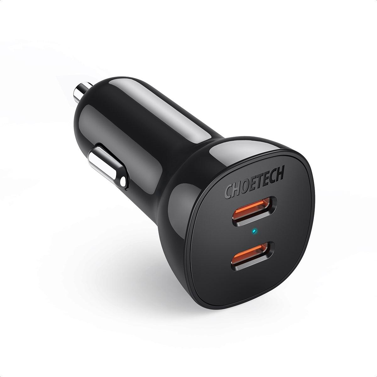 CHOETECH TC0008-BK Dual USB-C 36W Car Charger Adapter Black.