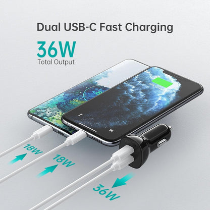 CHOETECH TC0008-BK Dual USB-C 36W Car Charger Adapter Black.