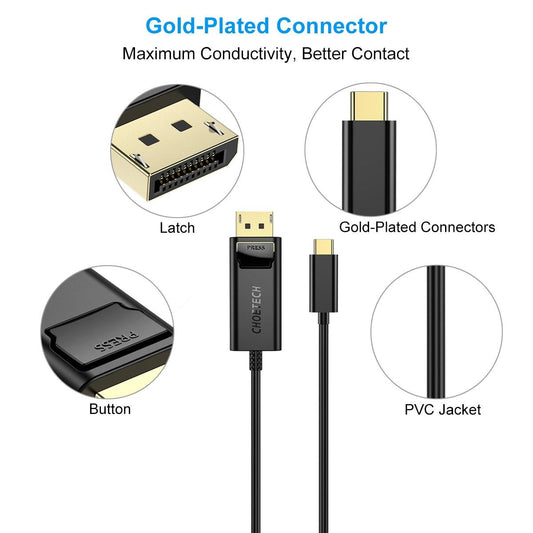 Choetech XCP-1801BK USB-C to DisplayPort Cable 1.8m.