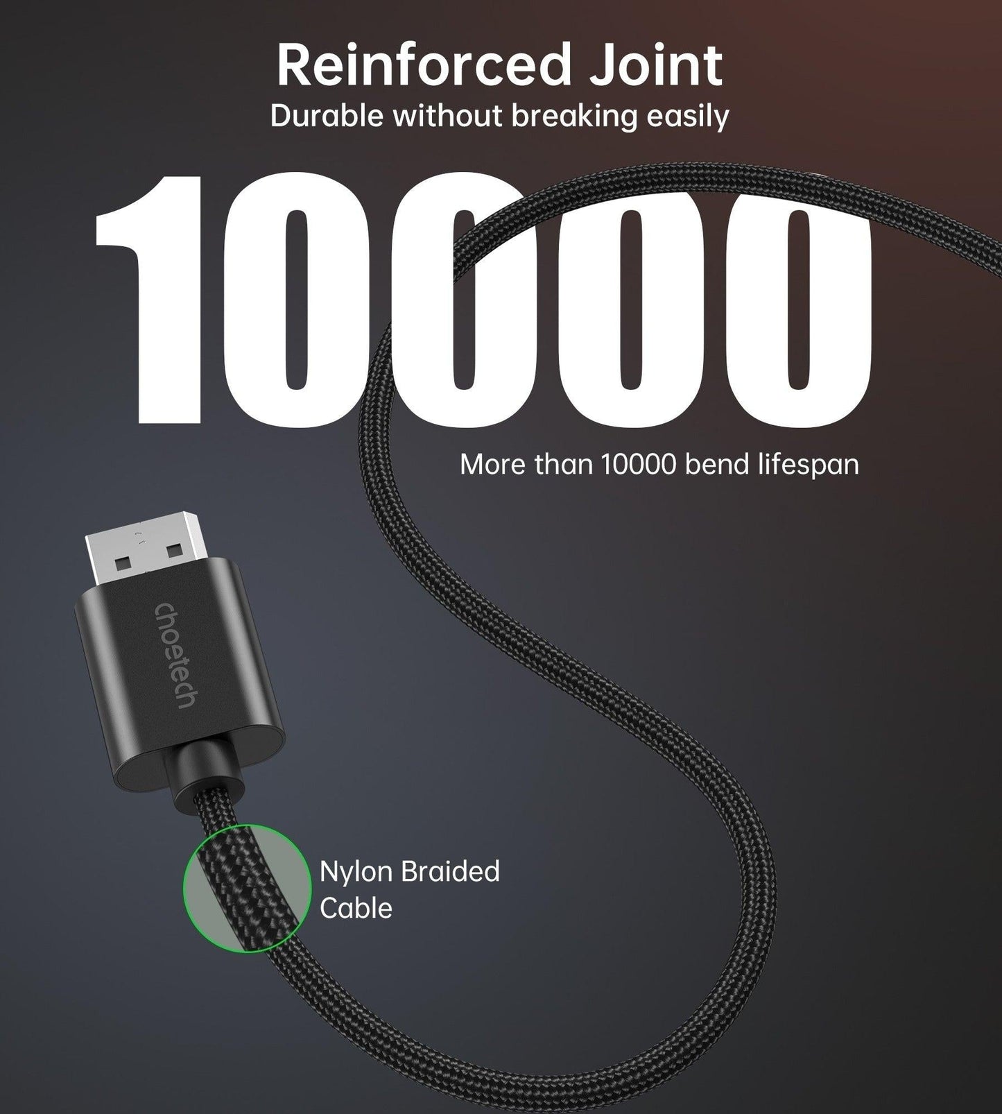 CHOETECH XDH01 4K 60Hz DisplayPort Male to HDMI Male Braided Cable 2M.