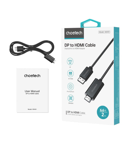 CHOETECH XDH01 4K 60Hz DisplayPort Male to HDMI Male Braided Cable 2M.