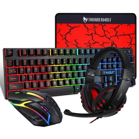 T-Wolf TF800 RGB 4-pcs Gaming Keyboard/Mouse/Headphone/Mouse Pad Kit Set.