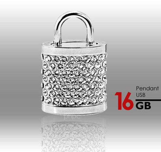 16GB Crystal Lock Pendant USB Flash Drive Pen Stick Memory (Silver).