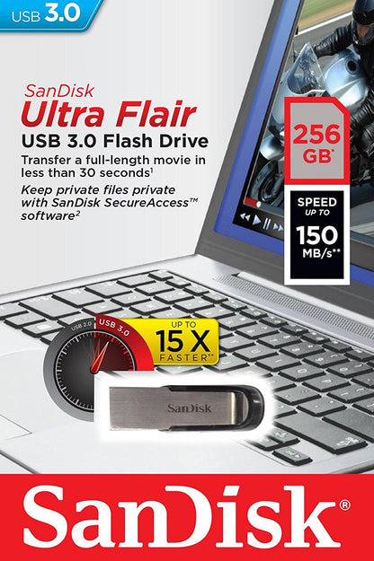 SANDISK 256GB CZ73 ULTRA FLAIR USB 3.0 FLASH DRIVE upto 150MB/s.