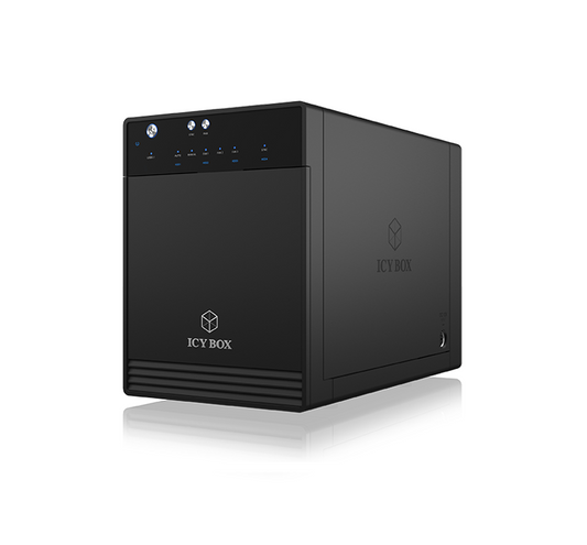 ICY BOX SINGLE enclosure for 4x HDD/SSD with USB 3.1 (Gen 2) Type-C interface and fan.
