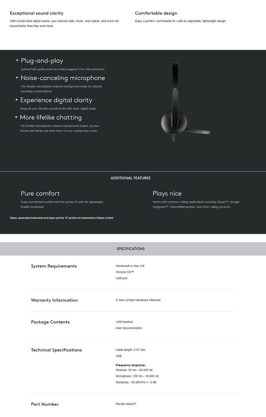 Logitech H340 USB Headset (981-000477).