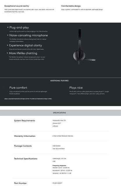 Logitech H340 USB Headset (981-000477).