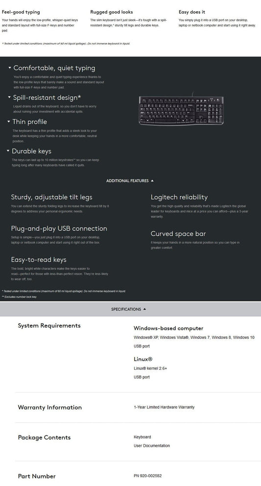 Logitech K120 USB Keyboard (920-002582).