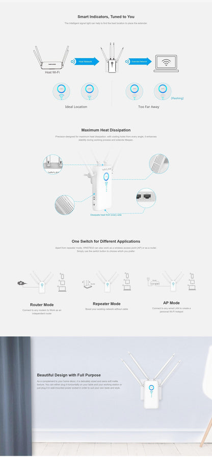 WAVLINK AC1200 Dual Gigabit Ethernet Ports Wi-Fi Range Extender (WL-WN579G3).