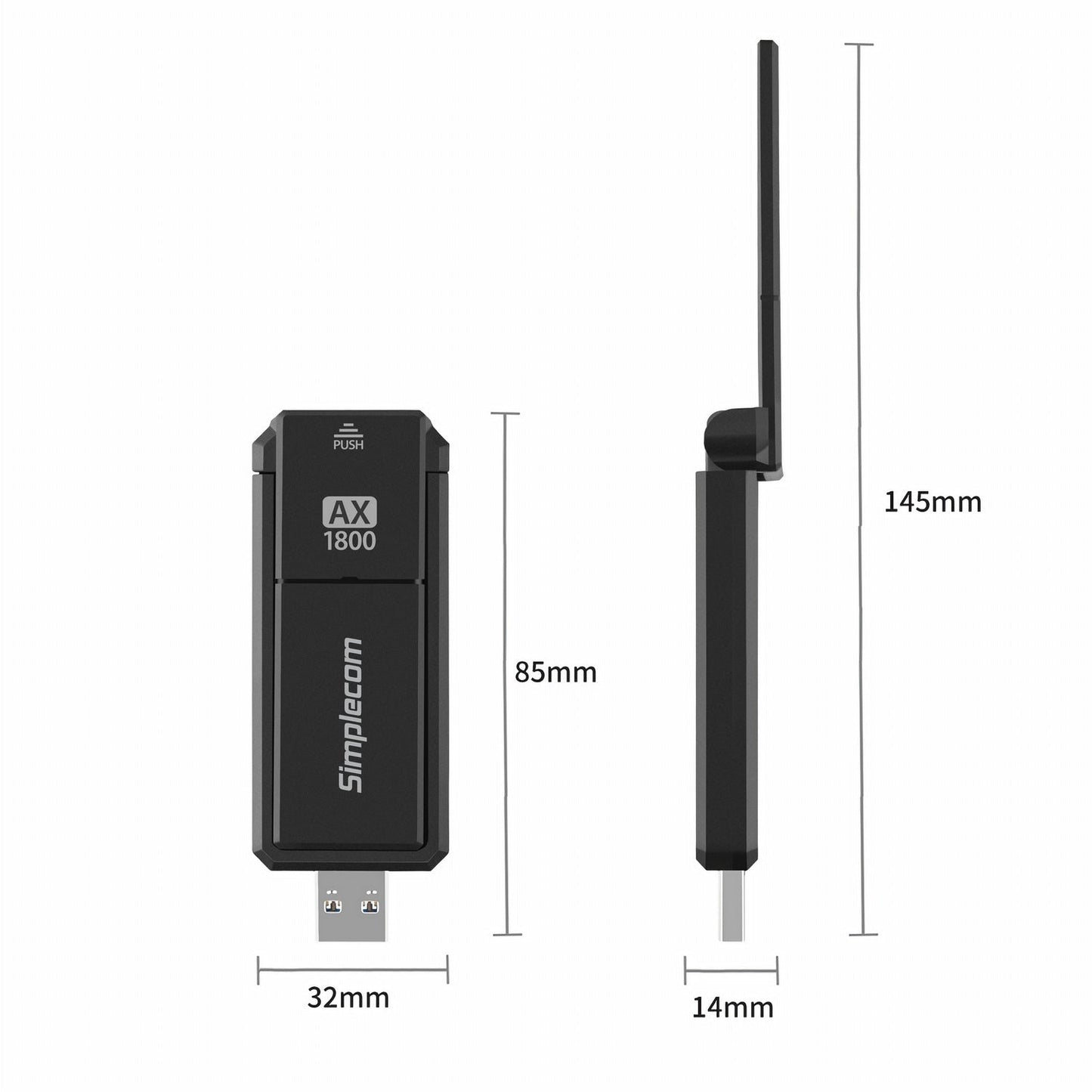 Simplecom NW812 AX1800 Dual Band WiFi 6 USB Adapter with Foldable Antenna.