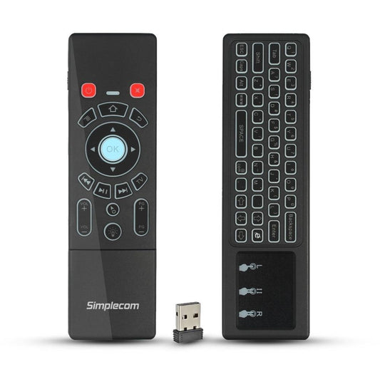Simplecom RT250 Rechargeable 2.4GHz Wireless Remote Air Mouse Keyboard with Touch Pad and Backlight.