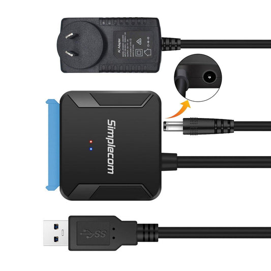 Simplecom SA236 USB 3.0 to SATA Adapter Cable Converter with Power Supply for 2.5" & 3.5" HDD SSD.