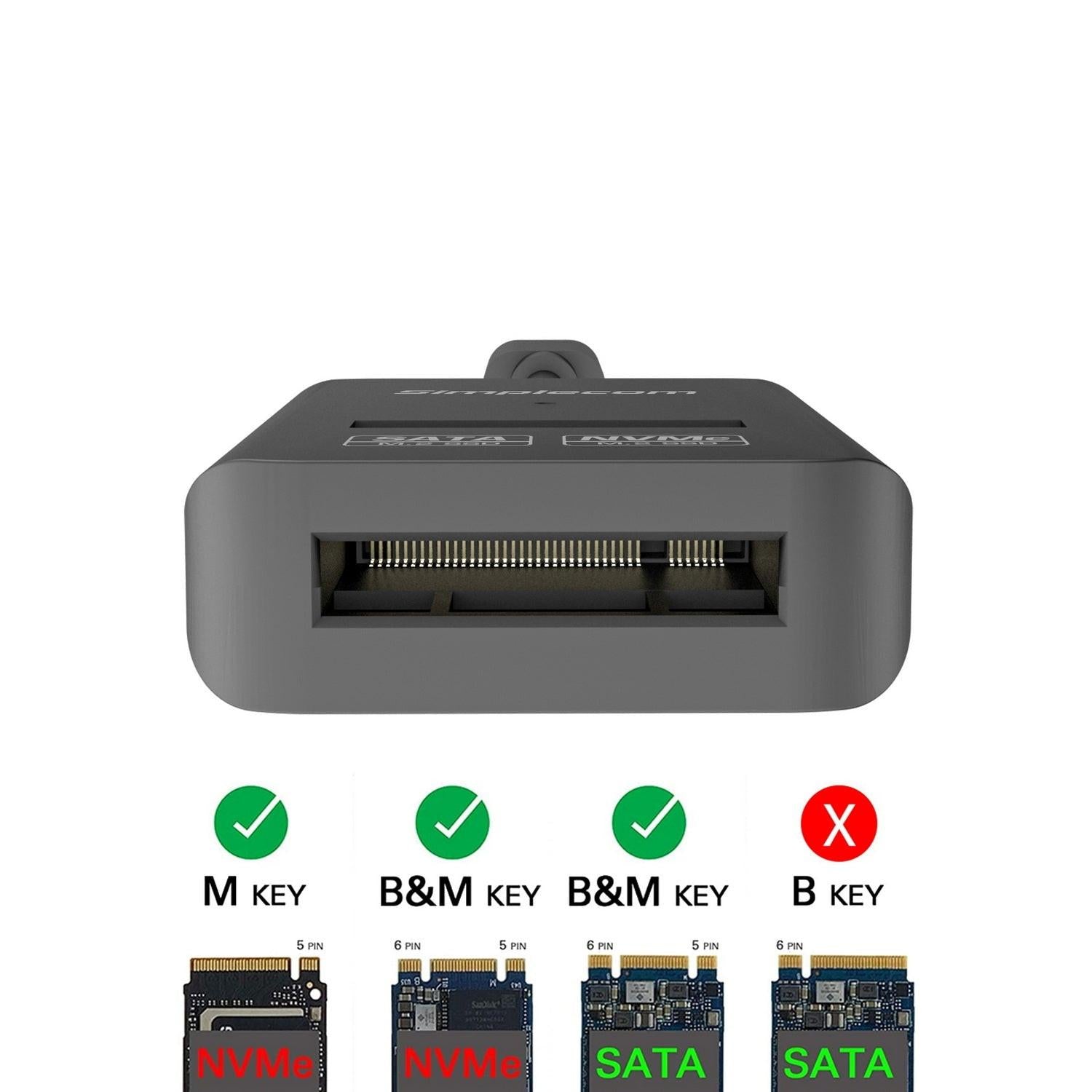 Simplecom SA506 NVMe / SATA Dual Protocol M.2 SSD to USB-C Adapter Converter USB 3.2 Gen 2 10Gbps.