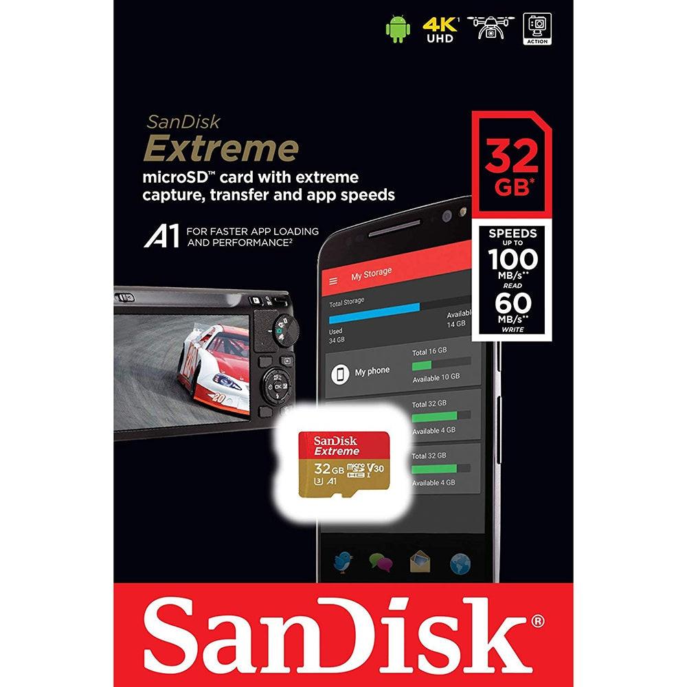 SANDISK SDSQXAF-032G-GN6MN 32GB MICRO SDHC EXTREME A1 V30, UHS-I/ U3, 100MB/s ,NO  SD ADAPTER.