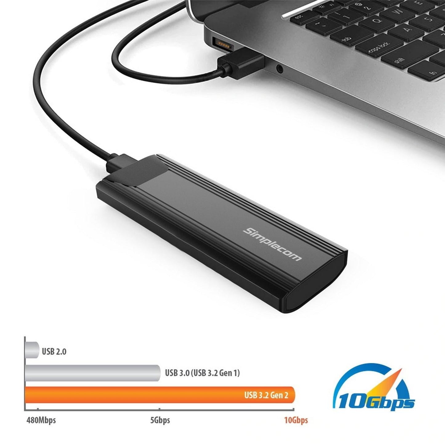 Simplecom SE504v2 NVMe / SATA Dual Protocol M.2 SSD USB-C Enclosure Tool-Free USB 3.2 Gen 2 10Gbps.