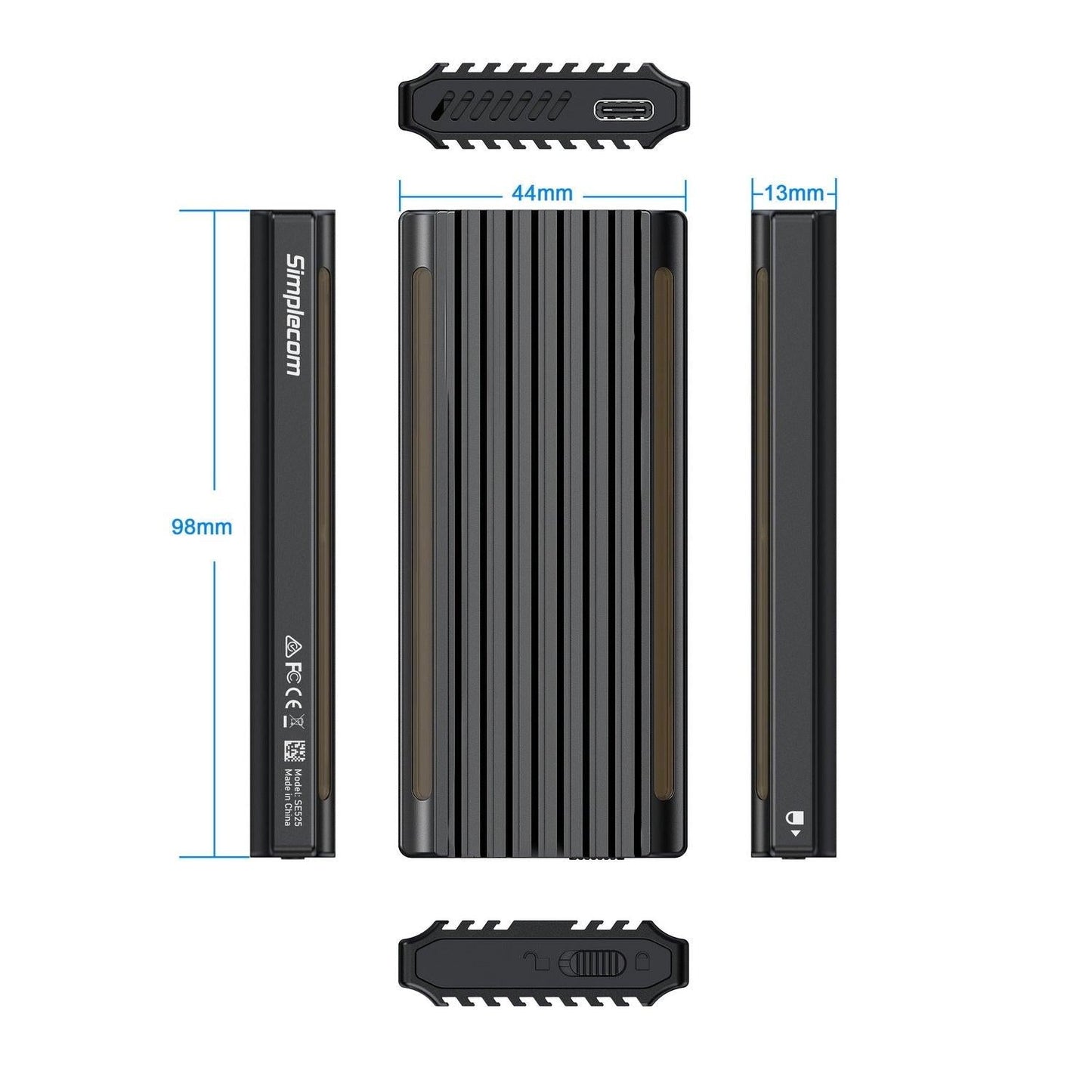 Simplecom SE525 NVMe / SATA M.2 SSD USB-C Enclosure with RGB Light USB 3.2 Gen 2 10Gbps.