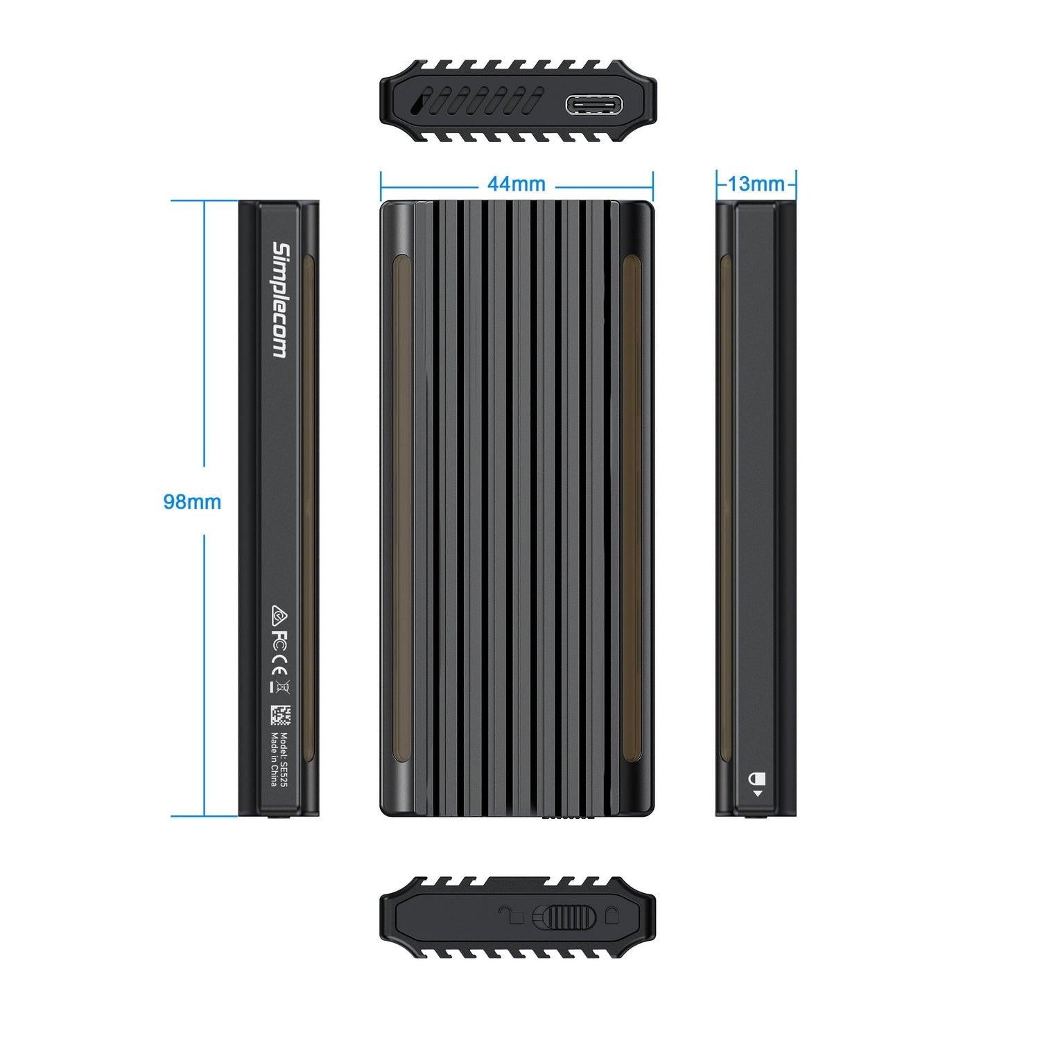 Simplecom SE525 NVMe / SATA M.2 SSD USB-C Enclosure with RGB Light USB 3.2 Gen 2 10Gbps.