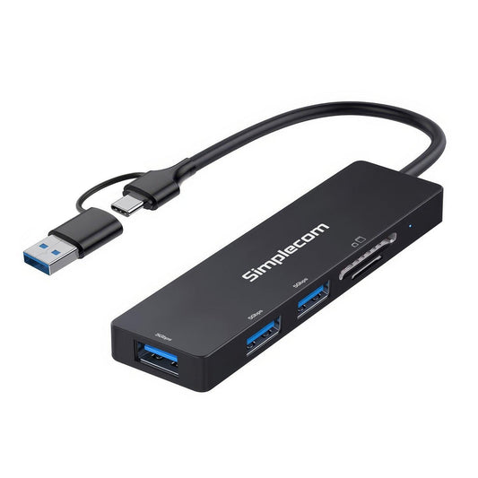 Simplecom CH365C SuperSpeed 3-Port USB Hub with SD MicroSD Card Reader USB-A and USB-C Dual Connector.