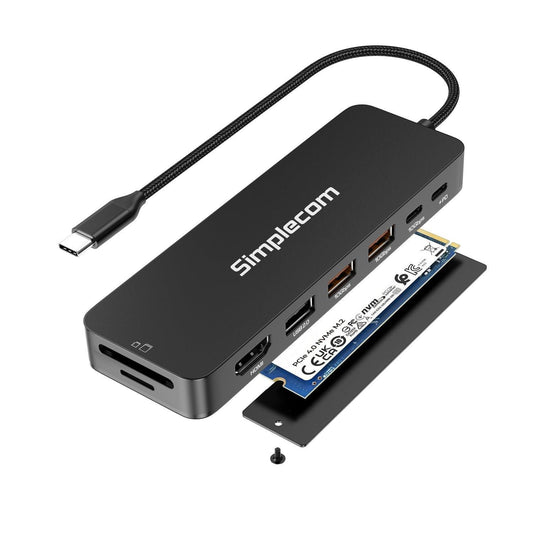 Simplecom CHT595 9-in-1 USB-C Multiport Docking Station with NVMe M.2 Enclosure.