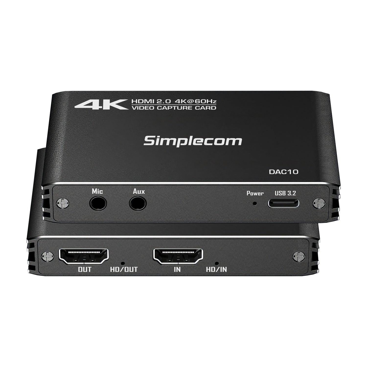 Simplecom DAC10 HDMI 2.0 to USB 4K@60hz Video Capture Card Stream and Record in 4K 60FPS.