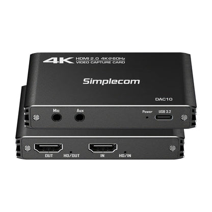 Simplecom DAC10 HDMI 2.0 to USB 4K@60hz Video Capture Card Stream and Record in 4K 60FPS.