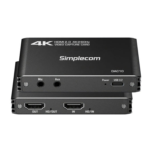 Simplecom DAC10 HDMI 2.0 to USB 4K@60hz Video Capture Card Stream and Record in 4K 60FPS.