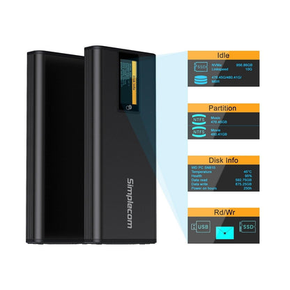 Simplecom SE530 NVMe / SATA M.2 SSD to USB-C Enclosure with SMART LED Screen USB 3.2 Gen 2 10Gbps.