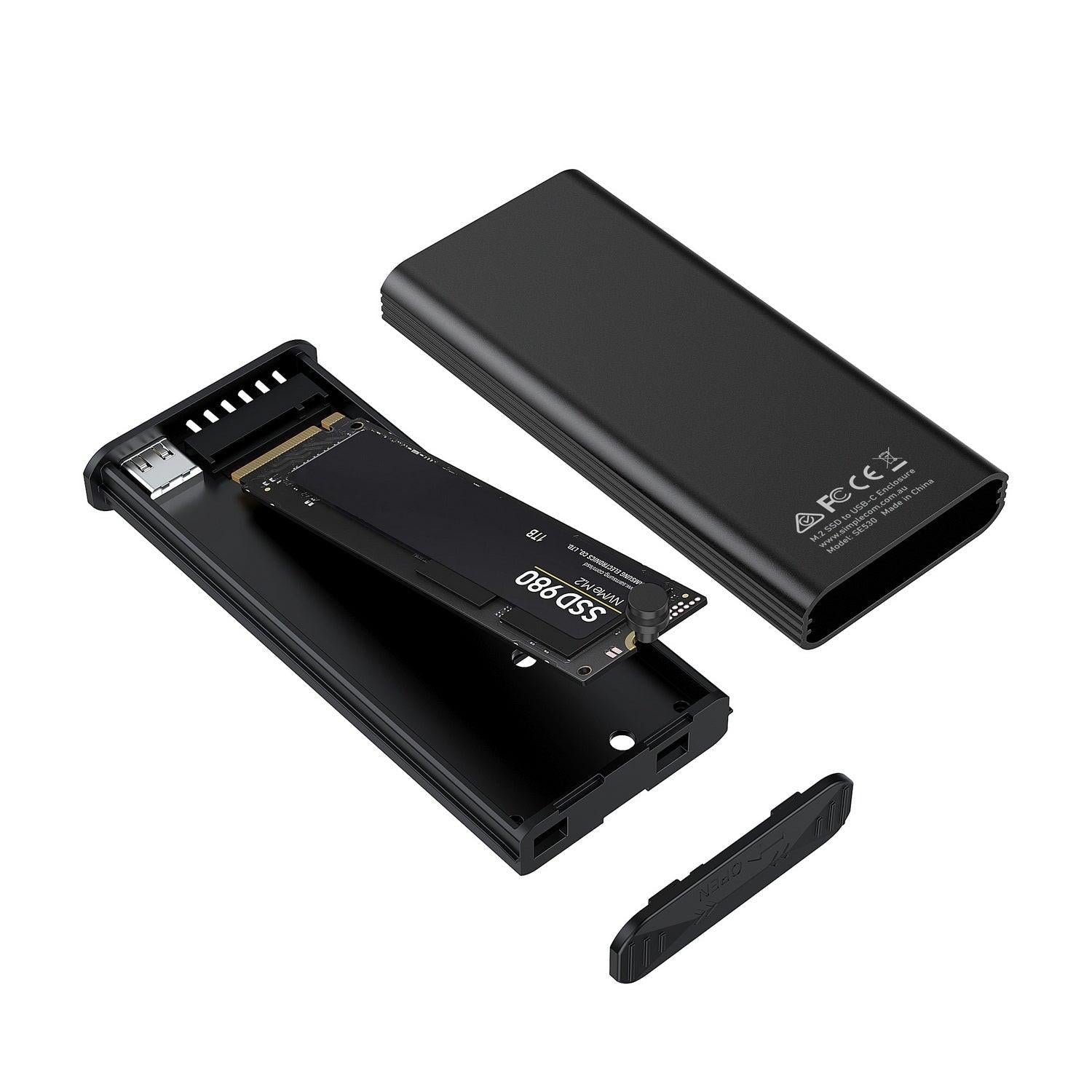 Simplecom SE530 NVMe / SATA M.2 SSD to USB-C Enclosure with SMART LED Screen USB 3.2 Gen 2 10Gbps.