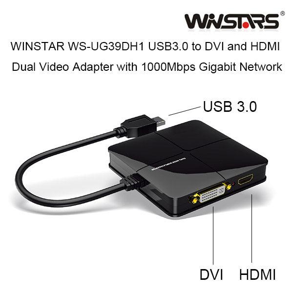 Winstars USB 3.0 Dual Head Display with Gigabit Ethernet Adapter (WS-UG39DH1).