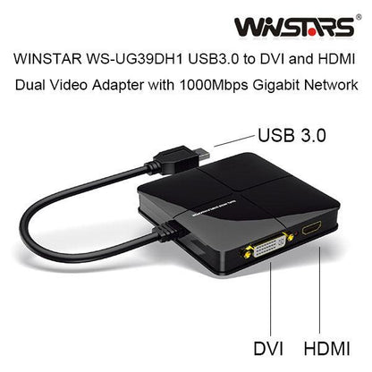 Winstars USB 3.0 Dual Head Display with Gigabit Ethernet Adapter (WS-UG39DH1).