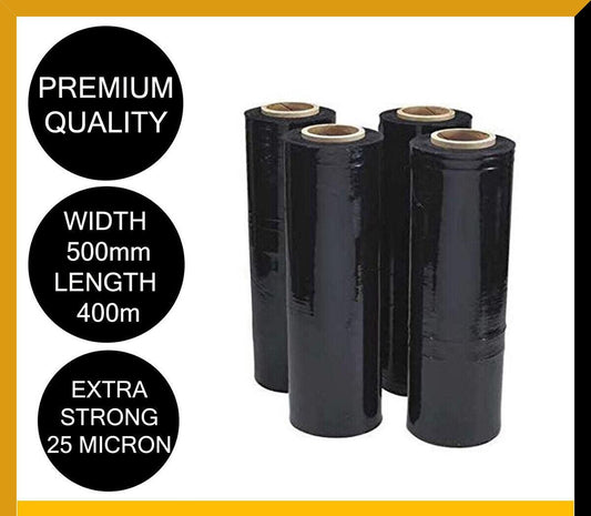 Moofer Premium Pallet Stretch Wrap 500mm x 300m x 25um Black (4 Packs).