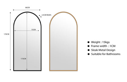 Metal Arch Mirror 80cm x 170cm - Black